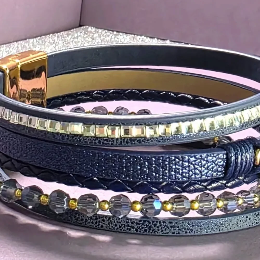 Lovely Blue & Gold Heart Cuff Bracelet